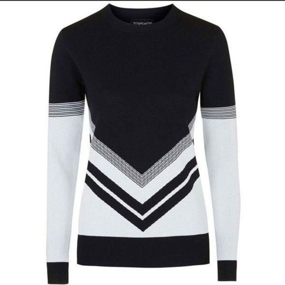 Topshop Varsity Chevron‎ Knit Crew Sweater Size 4 - Picture 1 of 8